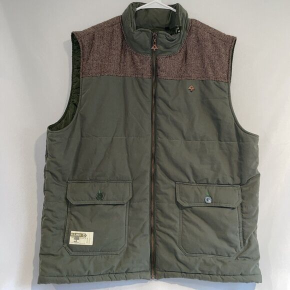 LRG Lifted Research Quilted Puffer Vest Green Wool Blend‎ Houndstooth Men 2XL - Picture 1 of 11